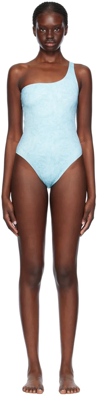 Versace Blue Barocco Swimsuit In 5u940-pale Blue