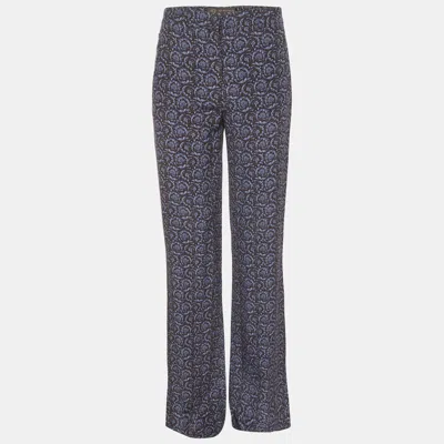 Pre-owned Versace Blue Baroccoflage Print Silk Flared Pants M
