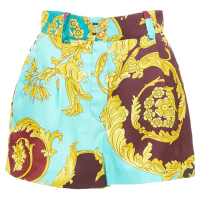 Pre-owned Versace Blue Baroque Print High Waist Shorts In Multi