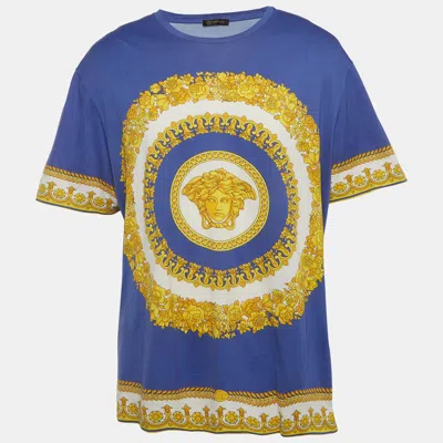 Pre-owned Versace Blue Baroque Print Jersey Crewneck Polo T-shirts 6xl
