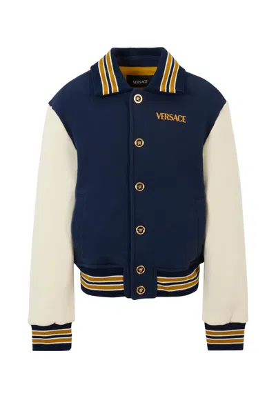 Versace Blue Bomber Jacket For Kids With 90 Vintage Logo