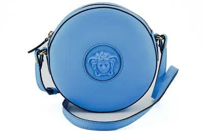 Pre-owned Versace Blue Calf Leather Round Disco Shoulder Bag