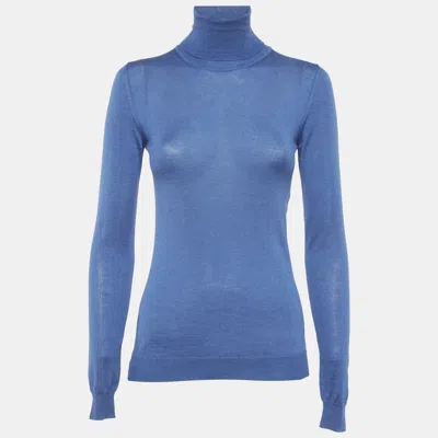 Pre-owned Versace Blue Cashmere Knit Turtle Neck Sweater S