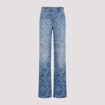 VERSACE BLUE COTTON LASER BAROQUE JEANS