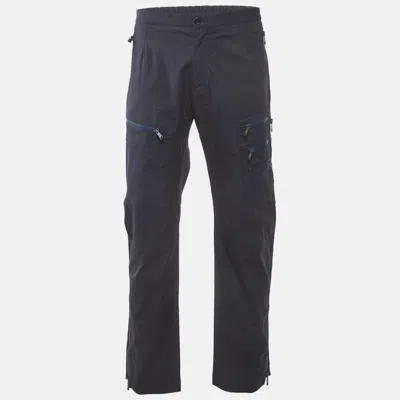 Pre-owned Versace Blue Cotton Zip Detail Pants Xxxl