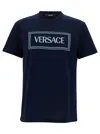 Versace Blue Crewneck T-shirt With 90's Logo Print In Blue