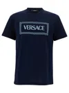 Versace Blue Crewneck T-shirt With 90's Logo Print In Blu
