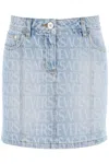Versace Allover Logo-print Denim Skirt In Blue