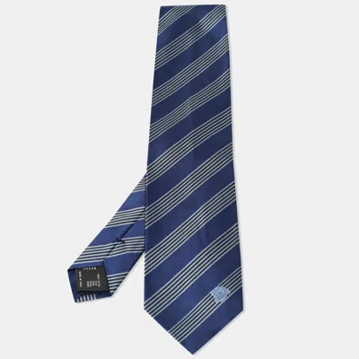 Versace Blue Diagonal Striped Silk Tie