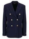 Versace Blue Double-breasted Stretch Wool Blazer In Blue