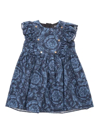 Versace Kids' Blue Dress With Baroque Print
