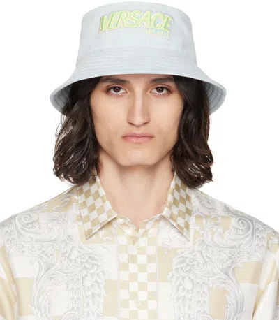 Versace Blue Embroidered Denim Hat In 2us10-denim+multi
