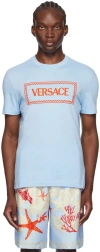 Versace Embroidered Logo T-shirt In 1vd90-blue Hydrangea