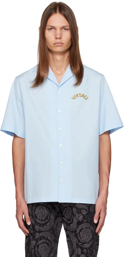 Versace Blue Embroidered Shirt In 1v280-light Blue