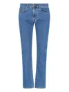 VERSACE VERSACE BLUE FITTED JEANS WITH LOGO EMBROIDERED AND BOTTON IN COTTON BLEND DENIM WOMAN