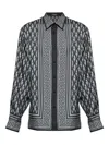Versace Blue Geometric Greek Key Silk Shirt In Gray