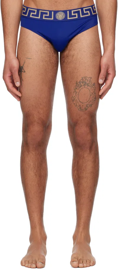 Versace Blue Greca Border Swim Briefs In A85k-bluette-gold