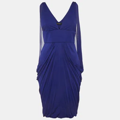 Versace Blue Jersey Draped Mini Dress