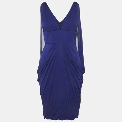 Pre-owned Versace Blue Jersey Draped Mini Dress M