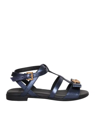 Versace Blue Laminated Sandals In Multi