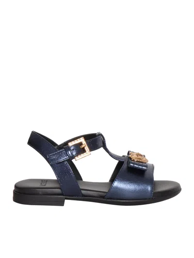 Versace Blue Laminated Sandals In Multi