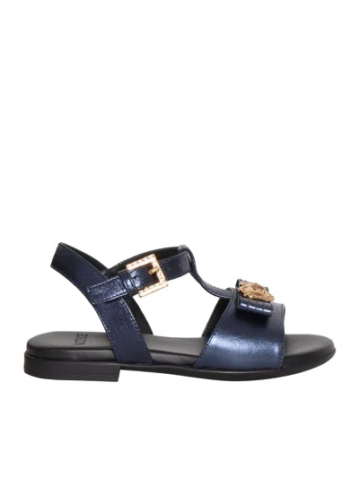 Versace Kids' Medusa-plaque Laminated Sandals In Blue