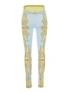 Versace Blue Leggings With All-over Geometric Print In Stretch Fabric Woman In Blue