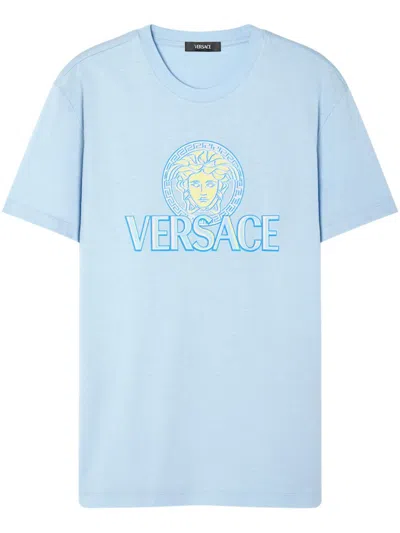 Versace Blue Logo-print Cotton T-shirt