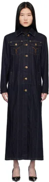 Versace Blue Long Denim Coat In 1d100 Dark Blue