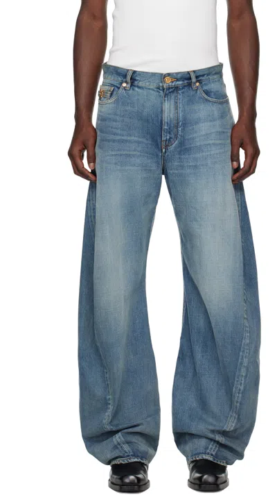 Versace Blue 'made In Japan' Baggy Twisted Jeans