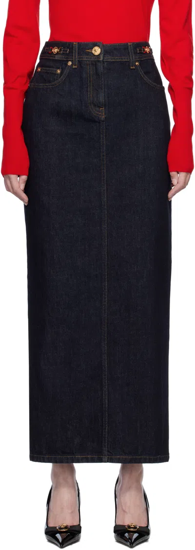 Versace Blue Medusa '95 Denim Maxi Skirt In 1d100 Dark Blue