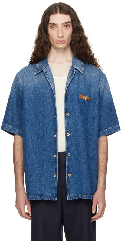 Versace Blue Medusa Biggie Denim Shirt