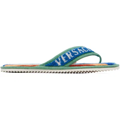 Versace Blue Medusa Jacquard Flip-flops