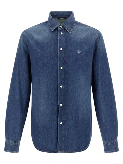 VERSACE BLUE MEDUSA PATCH SHIRT