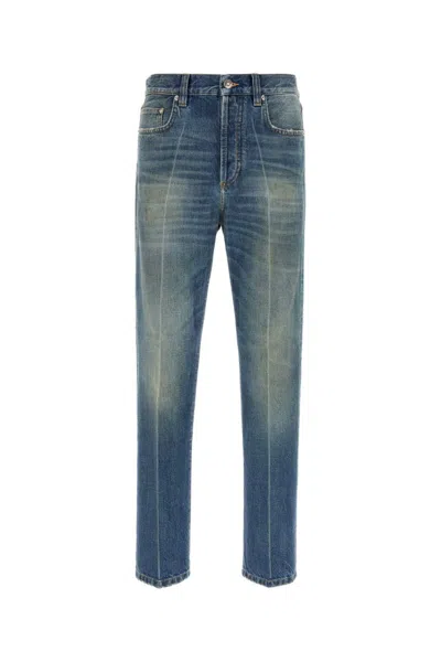 Versace Denim Jeans Belt Loops Faded Five Pockets In Blue