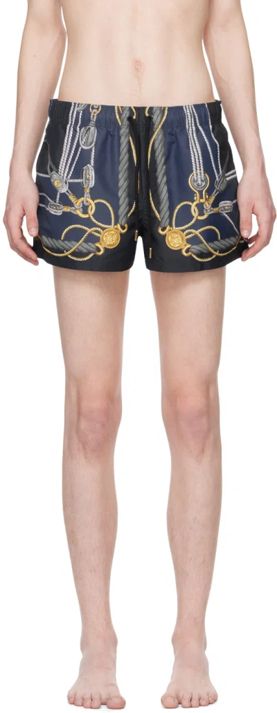 Versace Blue Nautical Swim Shorts In 5u170-blue+gold
