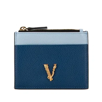 Pre-owned Versace Blue Navy Leather Coin Purse/coin Case () In Multi