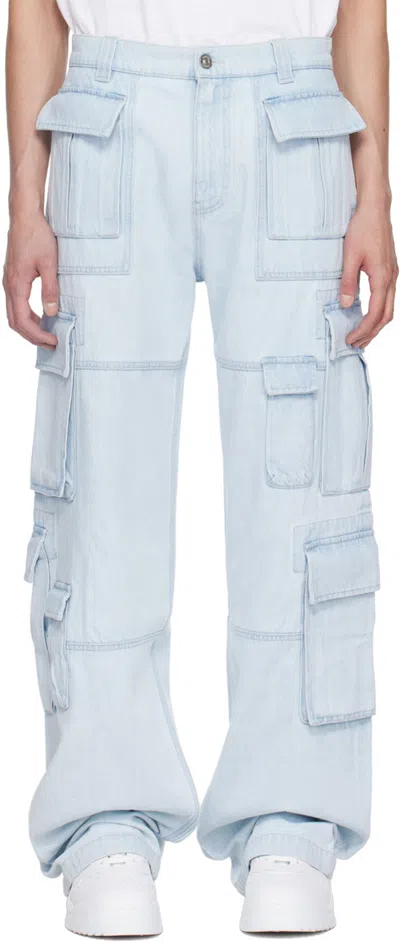 VERSACE BLUE PANELED DENIM CARGO PANTS