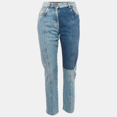 Pre-owned Versace Blue Panelled Denim Skinny Jeans S Waist 26"