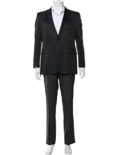 Pre-owned Versace Blue Patterned Wool Blazer In Black