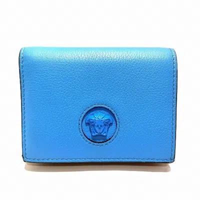 Pre-owned Versace Blue Pink Leather Coin Purse/coin Case () In Multi