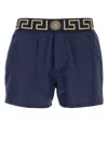 Versace Blue Swim Trunks With Greca And Medusa Head Print On Elastic Waistband In Nylon