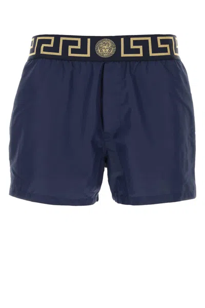 Versace Greca Border Swim Shorts In Blue