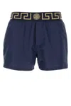 Versace Blue Swimsuit Shorts With Greca Detail In Navy Blue