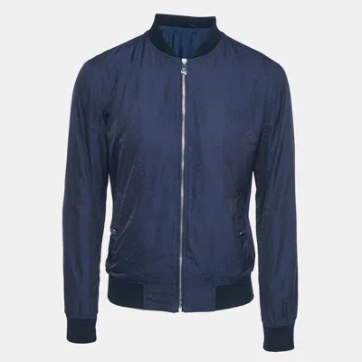 Pre-owned Versace Blue Printed Nylon Bomber Jacket S