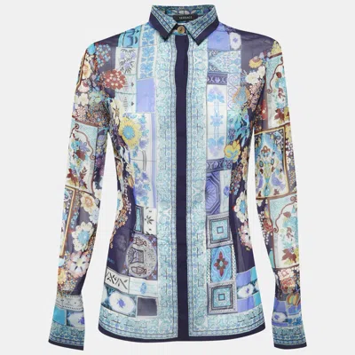 Pre-owned Versace Blue Printed Silk Long Sleeve Shirt M