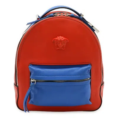 Pre-owned Versace Blue Red Color Leather Backpack () In Blue, Red Color