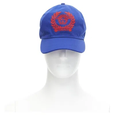 Pre-owned Versace Blue Red Vintage Medusa Logo Embroidery Baseball Hat 58cm M 7 1/4