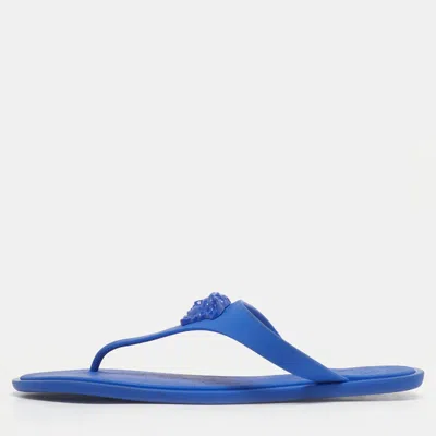 Versace Blue Rubber Medusa Thong Flat Slide