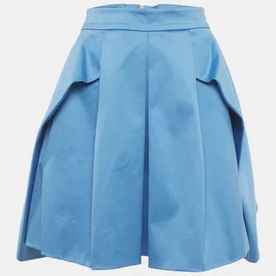Pre-owned Versace Blue Satin Pleated Mini Skirt M